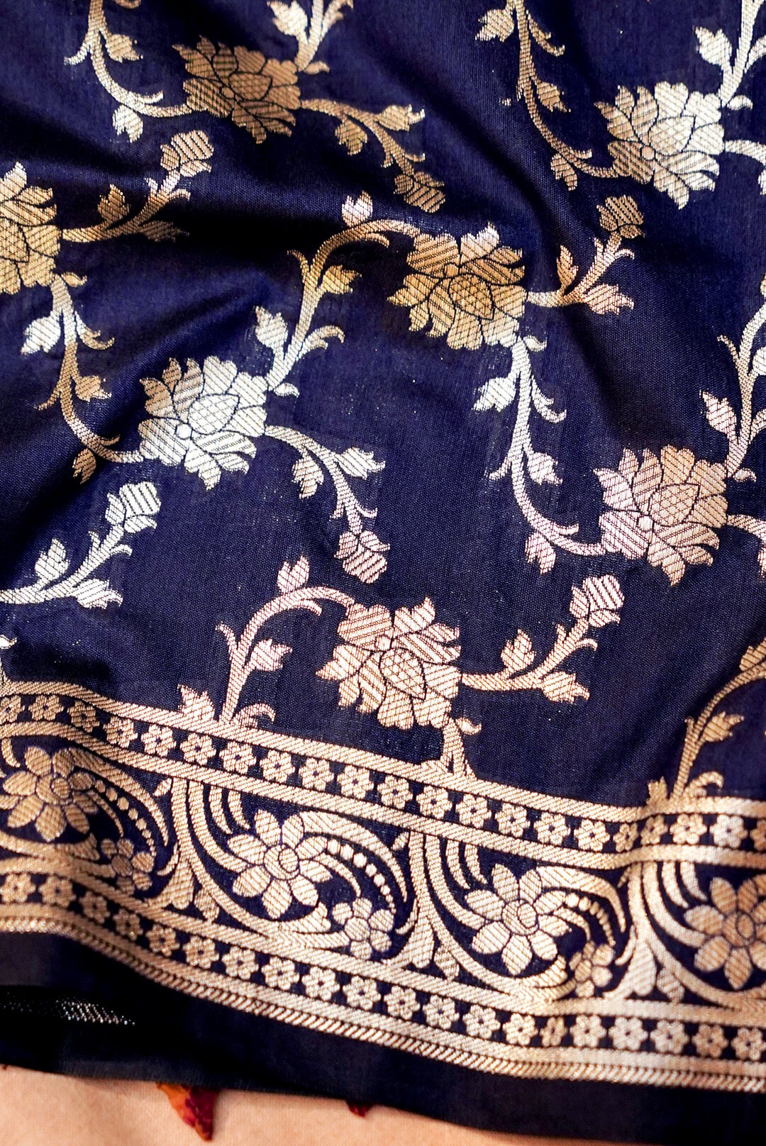 Navy Blue Traditional Banarasi Silk Bootidar Suit with Jaal Dupatta