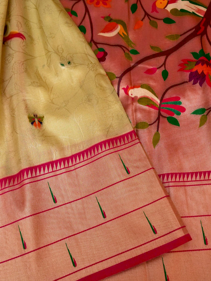 Bird Motif Handwoven Banarasi Paithani Tissue Silk Saree
