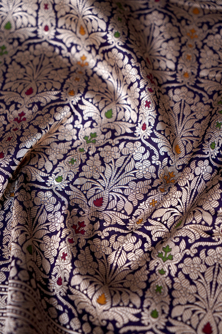 Royal Handwoven Purple Banarasi Pure Katan Silk Meenakari Saree
