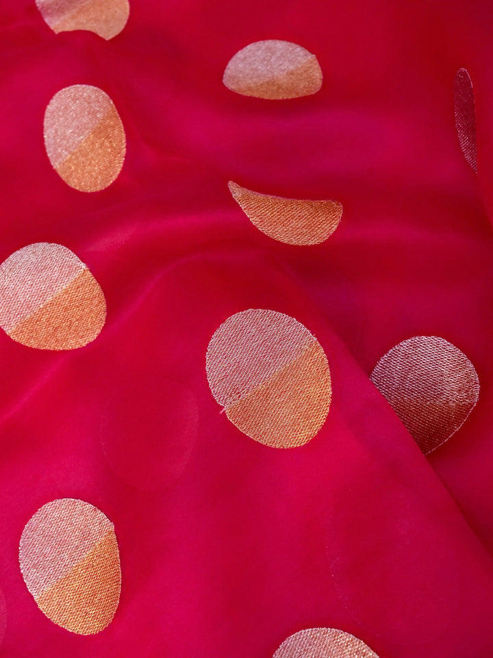 Handwoven Pink Pure Organza Saree with Dull Gold Embroidery Handloom Katan Silk Blouse View 4