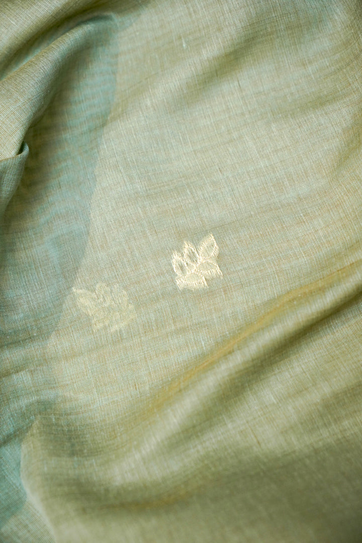 Off White &amp; Green Floral Woven Unstitched Suit Set
