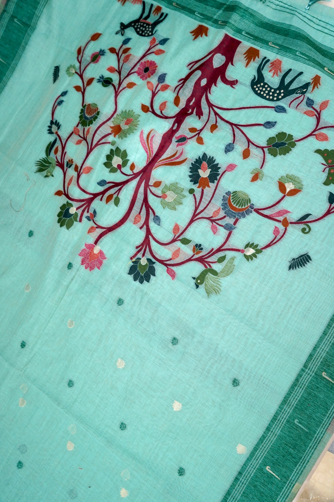 Graceful Sea Green Cotton Silk Saree with Zari Bootidar Weave Jamdani Inspired Pallu View 2