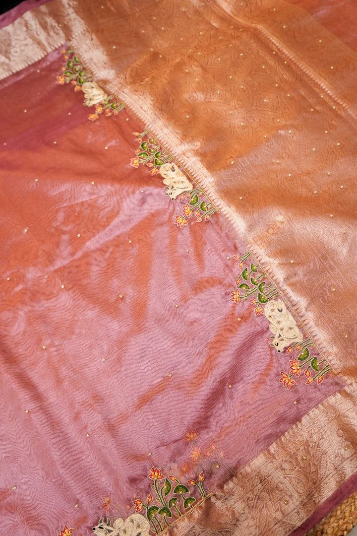 Onion Pink Maharani Tissue Silk Pichwai Motif Saree