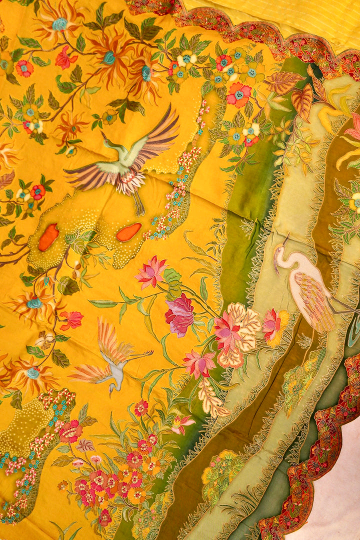 Golden Dawn Yellow Crepe Silk Saree Radiating Sunshine Elegance