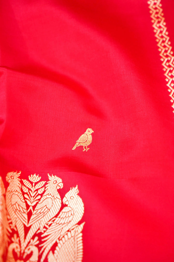 Handwoven Bridal Banarasi Pink Pure Katan Silk Birds Motif Saree