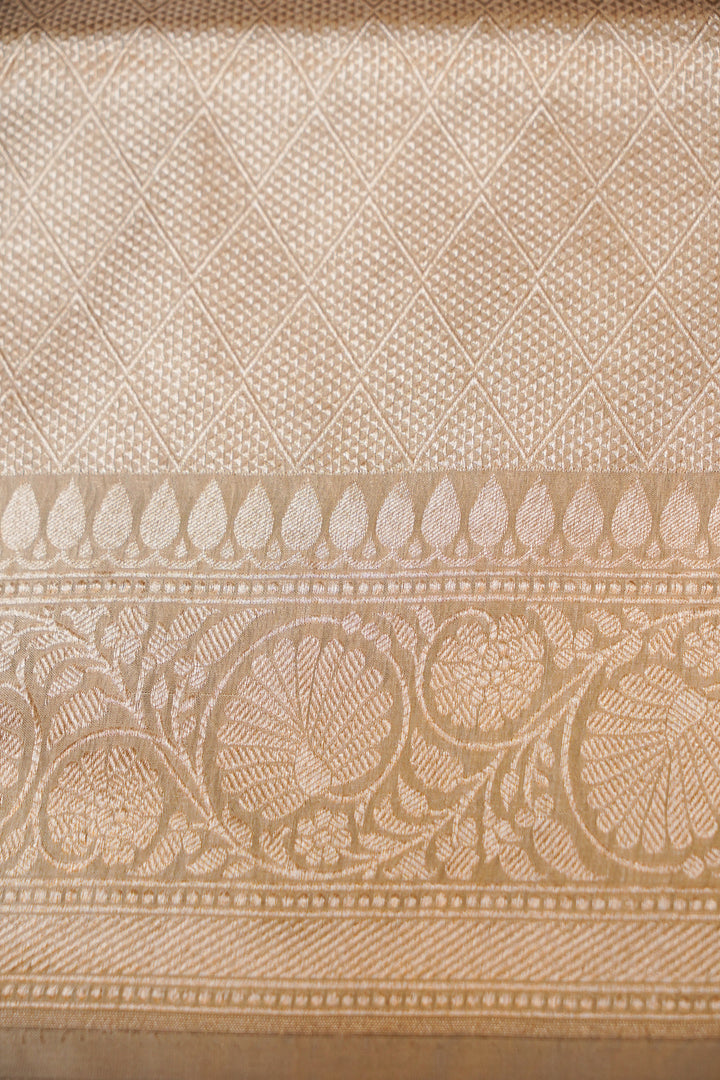 Beige Handwoven Banarasi Pure Katan Silk Brocade Meenakari Jaal Saree