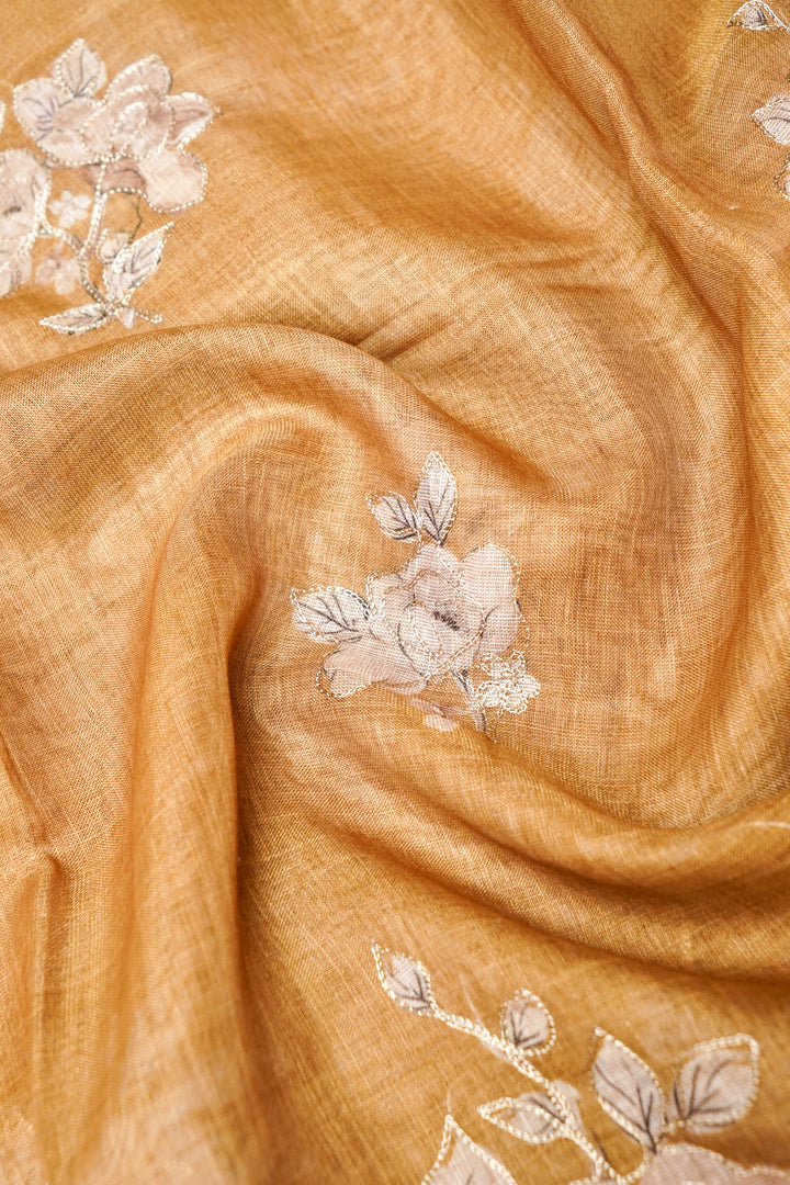 Beige Chanderi Tissue Saree with Aari Taari Embroidery Work