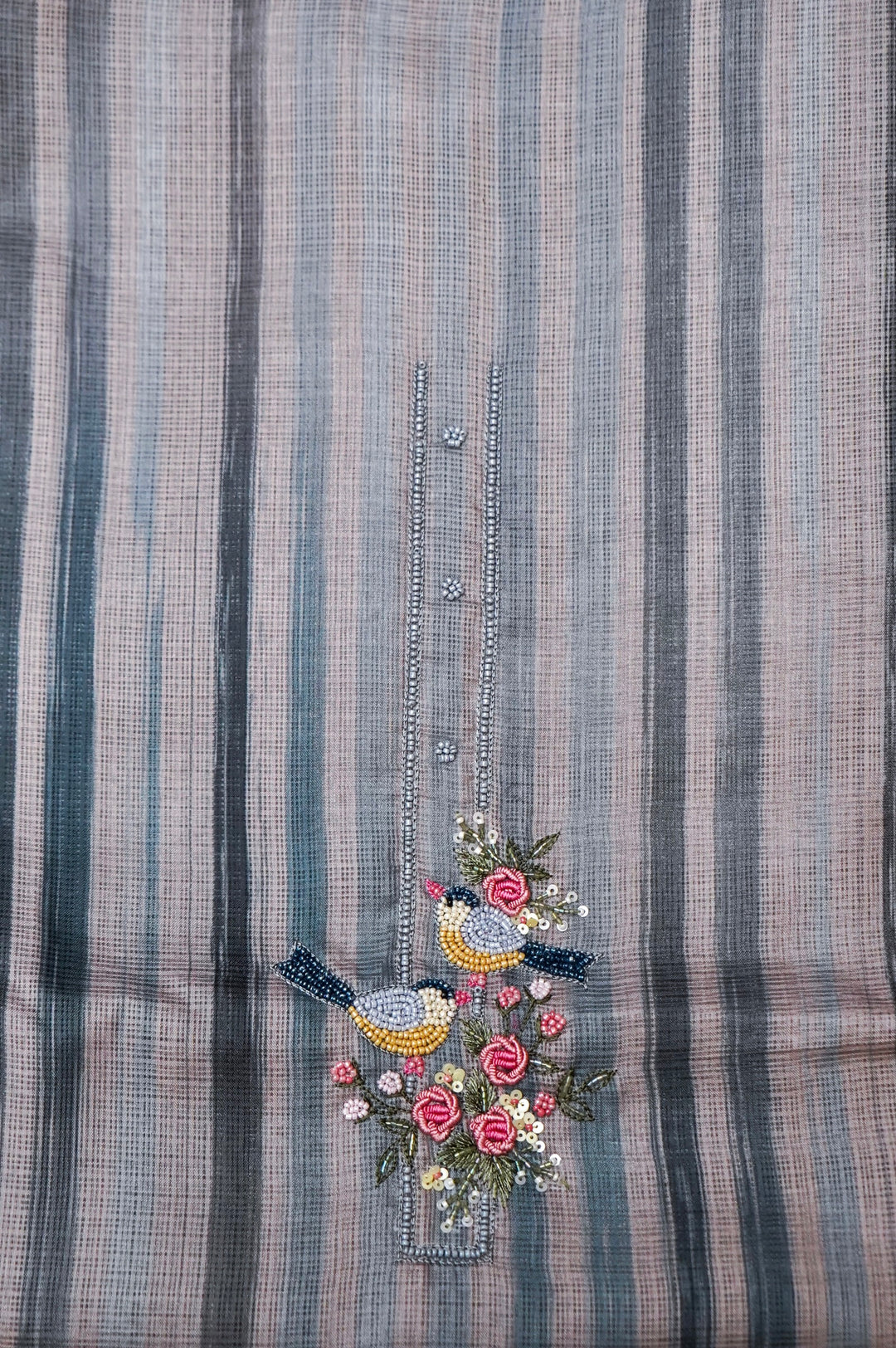 Multicolor Pure Kota Suit Set with Pearl Embroidered Neckline View 2