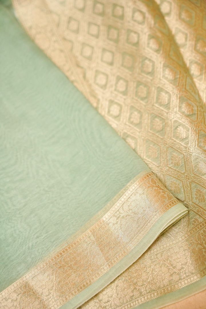 Pastel Green Zari Grace Border Pure Organza Silk Saree Border