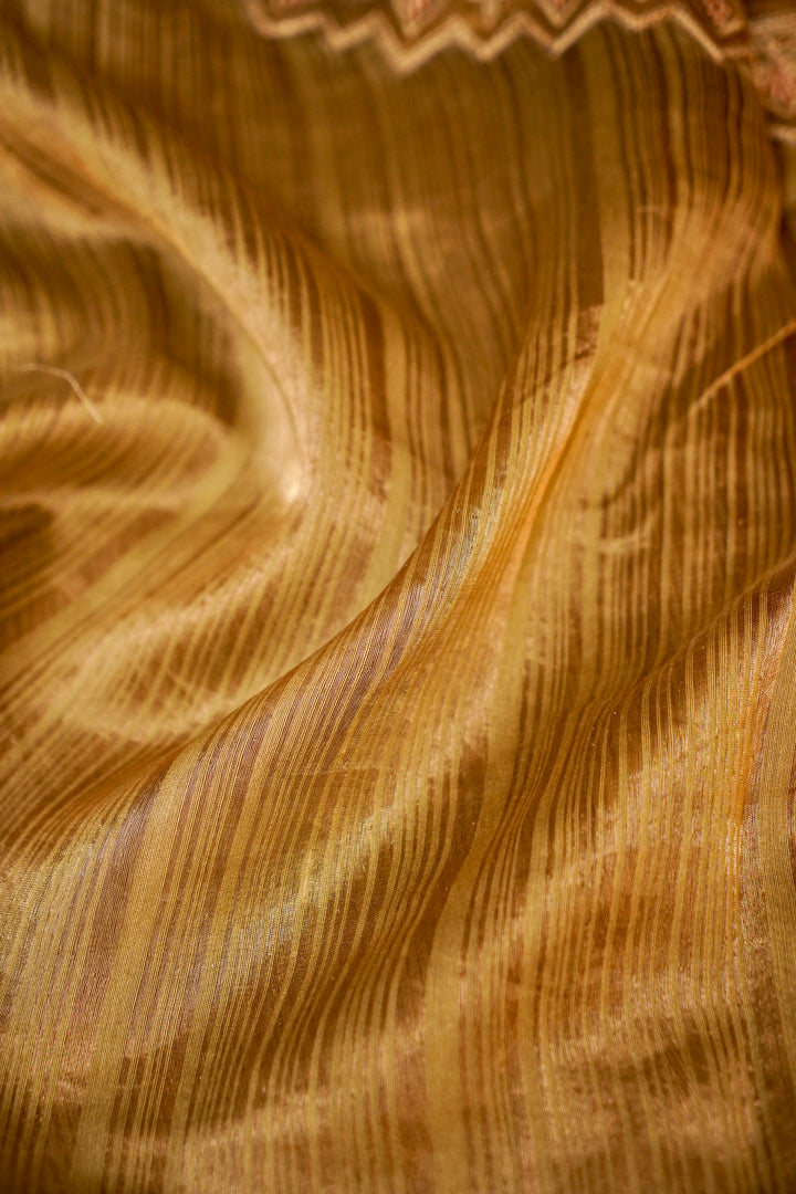 Tan Beige Stripe Elegance Pure Banarasi Tissue Silk Saree View 4