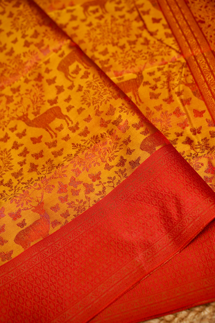 Haldi Special Mustard Yellow Handwoven Banarasi Pure Tanchoi Silk Saree