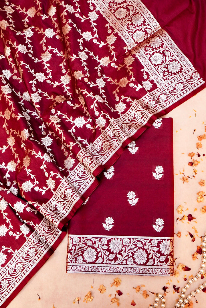 Maroon Bridal Banarasi Silk Suit with Banarasi Booti Dupatta