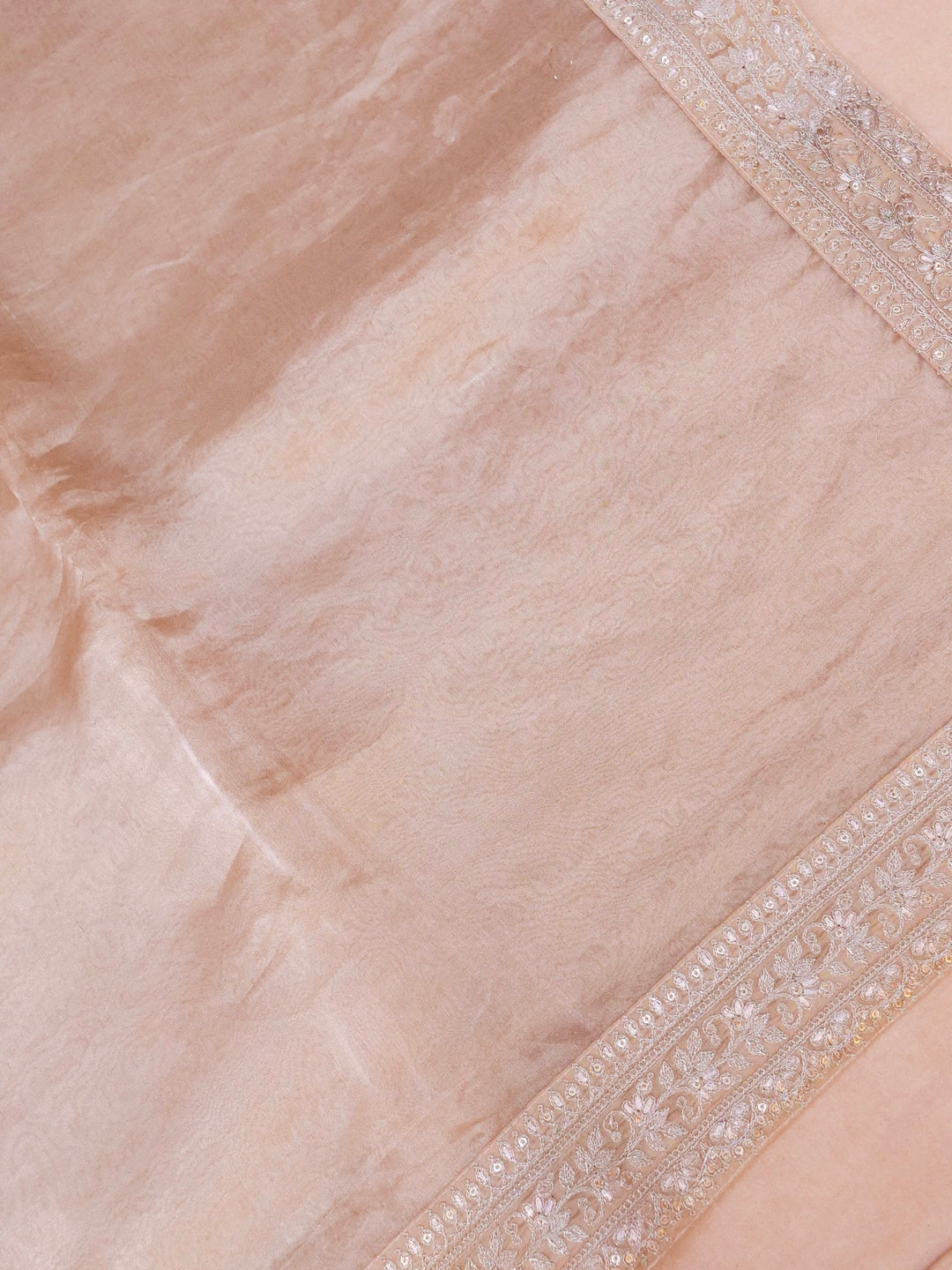 Beige Gold Pure Katan Tissue Saree with Pitta Zari Sequin Border and Heavy Embroidered Georgette Blouse View 2
