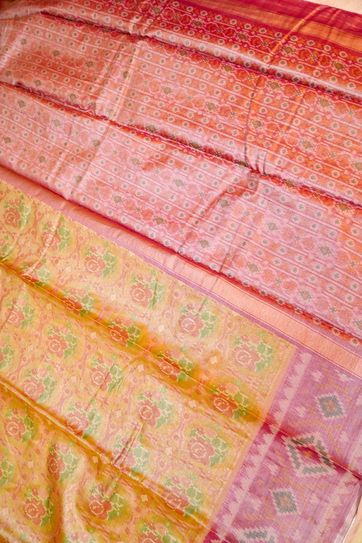 Light Gold Banarasi Silk Tissue Saree with Ikkat-Patola Inspired Weave