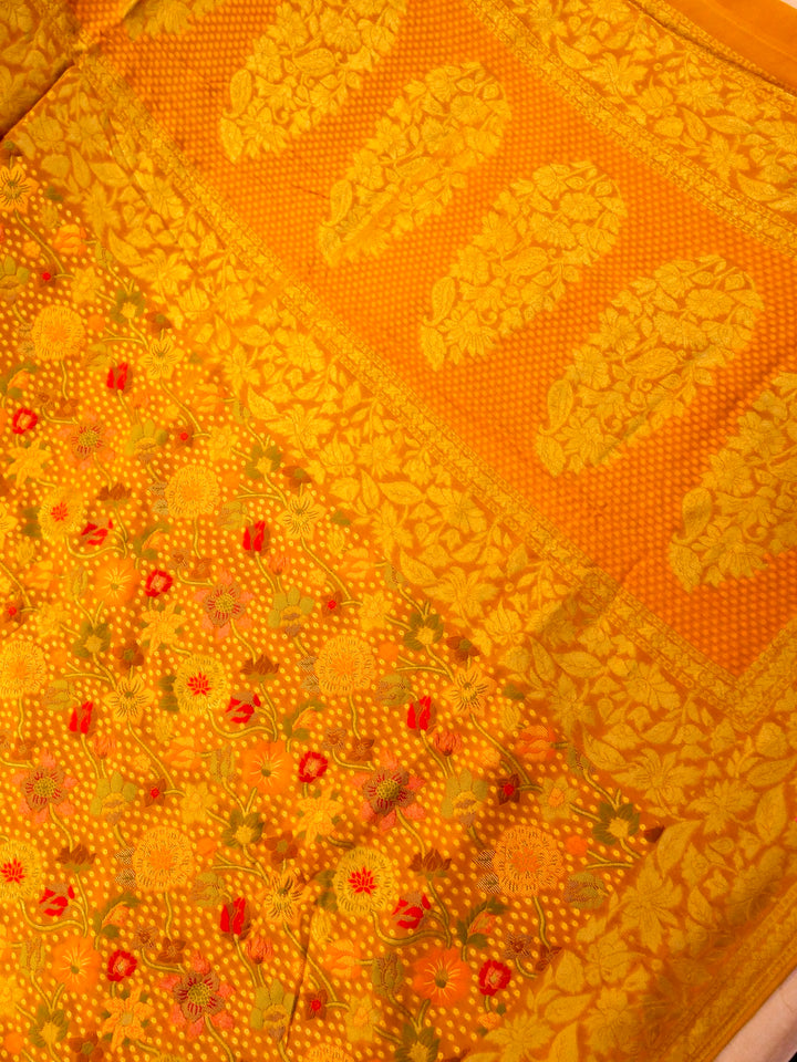 Mustard Yellow Khaddi Georgette Saree with Resham Weave Meenakari Jaal and Bandhani Booti