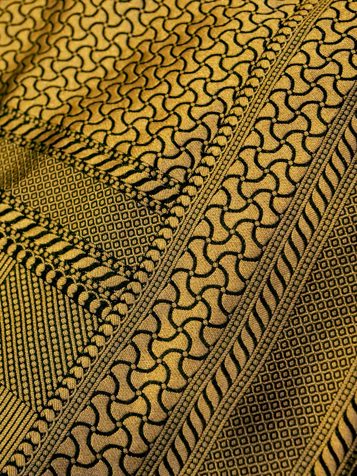 Luxury Bottle Green Banarasi Khaddi Georgette Saree with Exquisite Zari Weave Checks