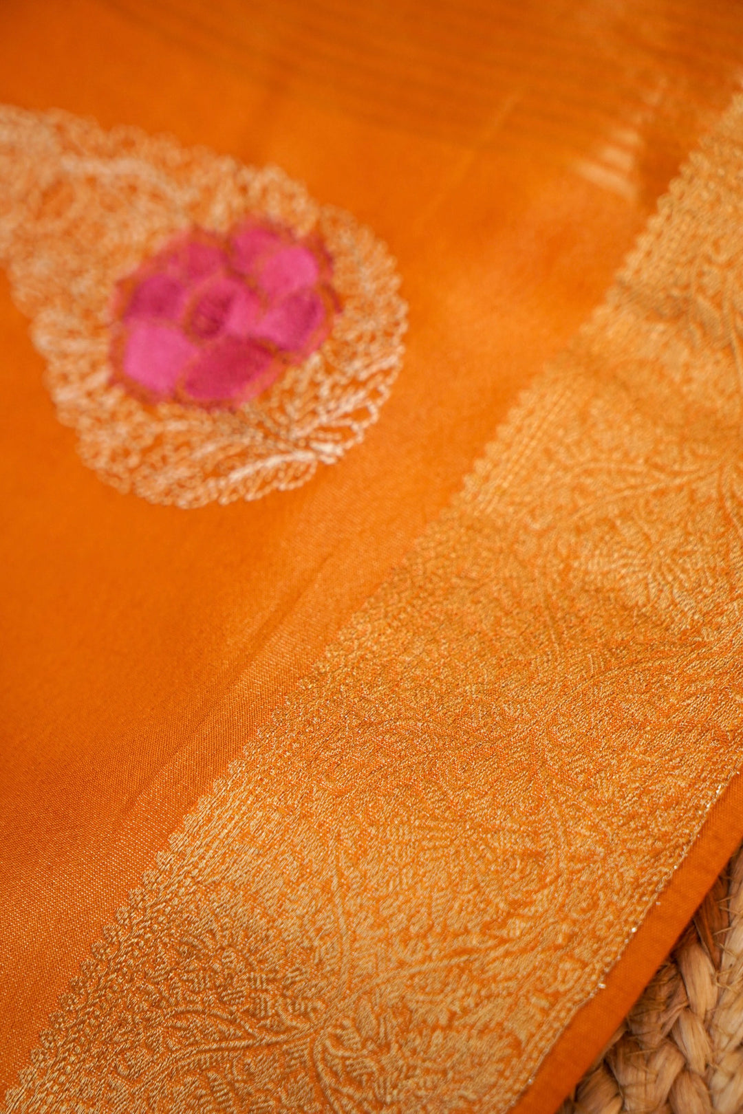 Mustard Yellow Soft Tissue Saree with Resham Embroidery
