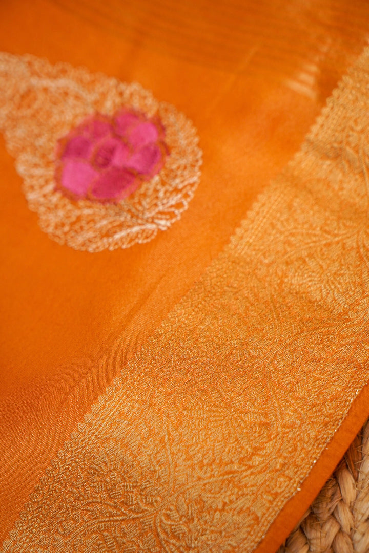 Mustard Yellow Soft Tissue Saree with Resham Embroidery