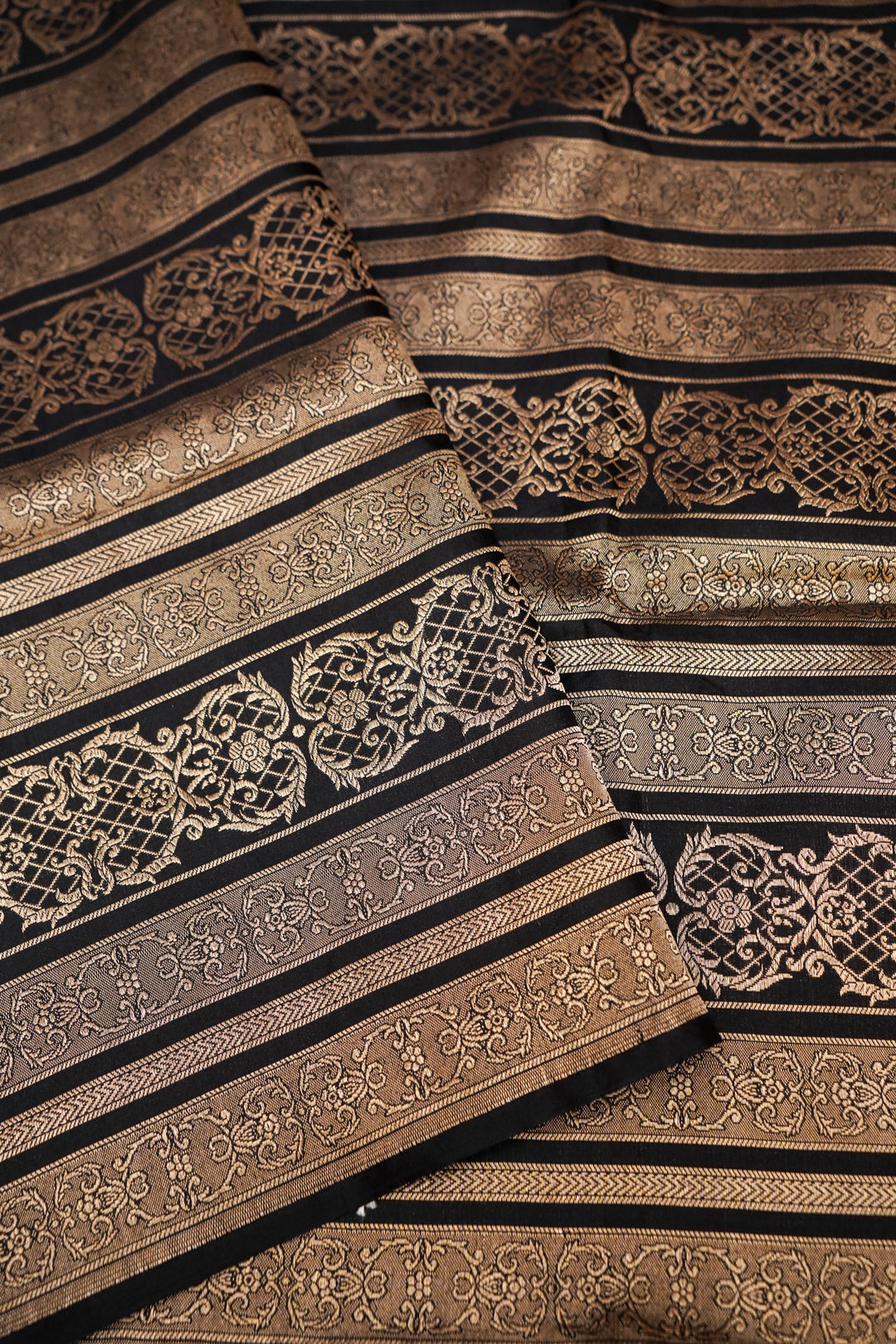 Handwoven Black Banarasi Pure Katan Silk Contemporary Saree with Zari Stripe Design