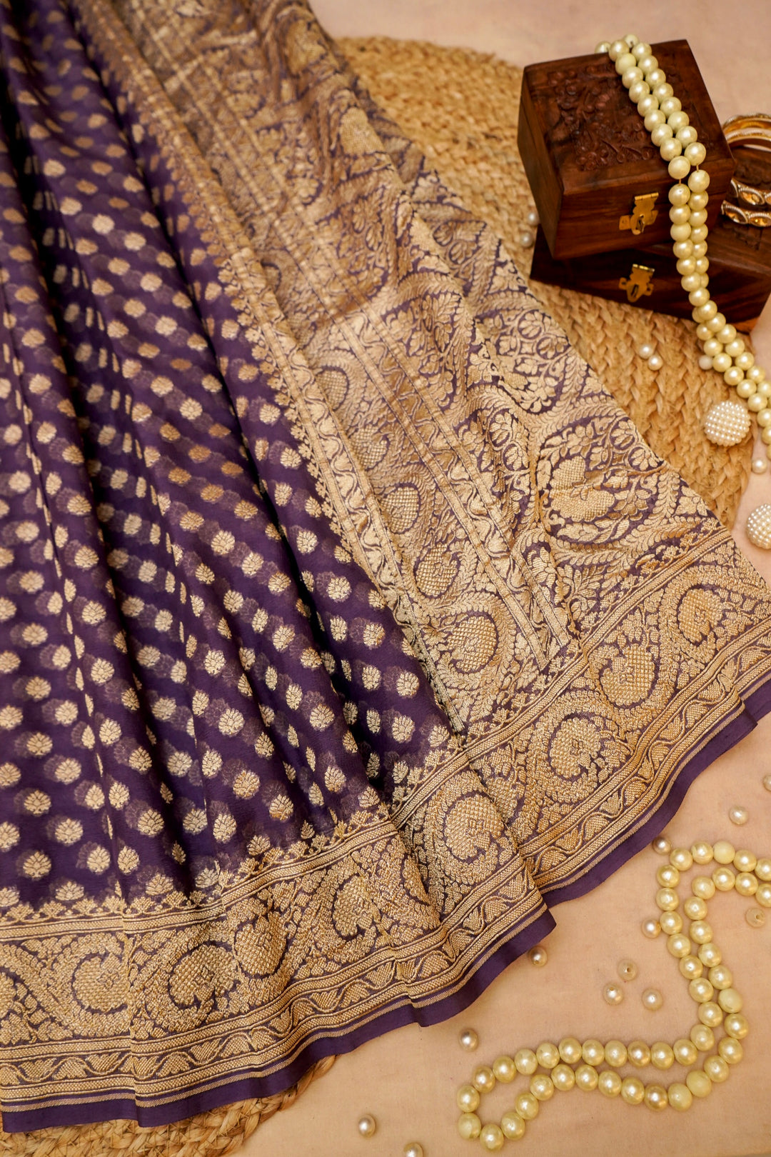 Royal Purple Banarasi Grace Pure Khaddi Georgette Saree View 1
