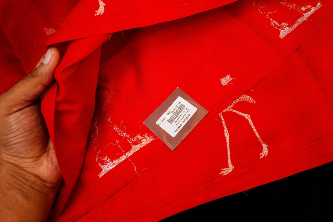 Handwoven Red Bridal Banarasi Katan Silk Saree with Golden Zari Bird Motifs