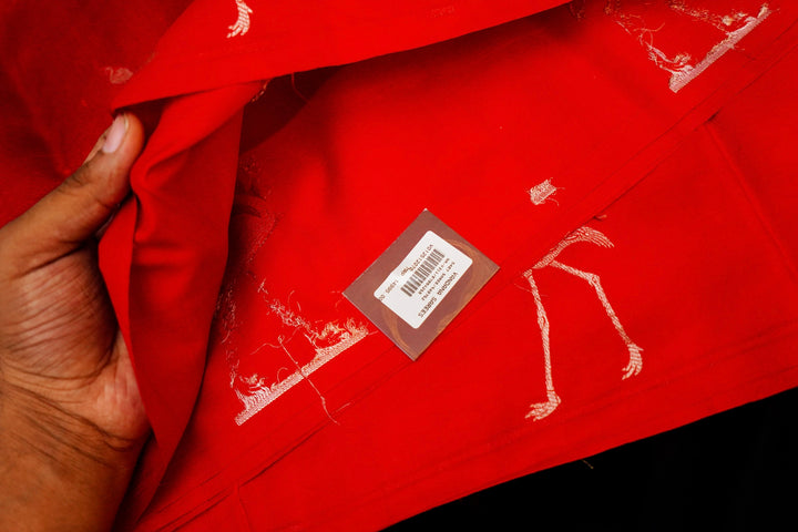 Handwoven Red Bridal Banarasi Katan Silk Saree with Golden Zari Bird Motifs