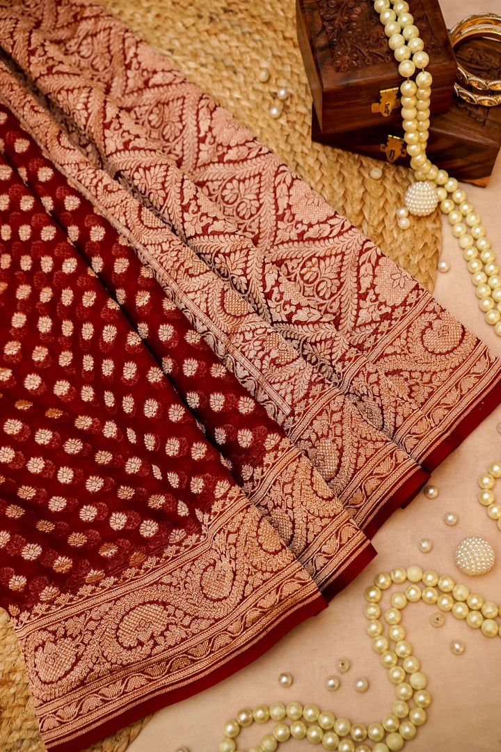 Maroon Bootidar Grace Khaddi Georgette Saree View 1