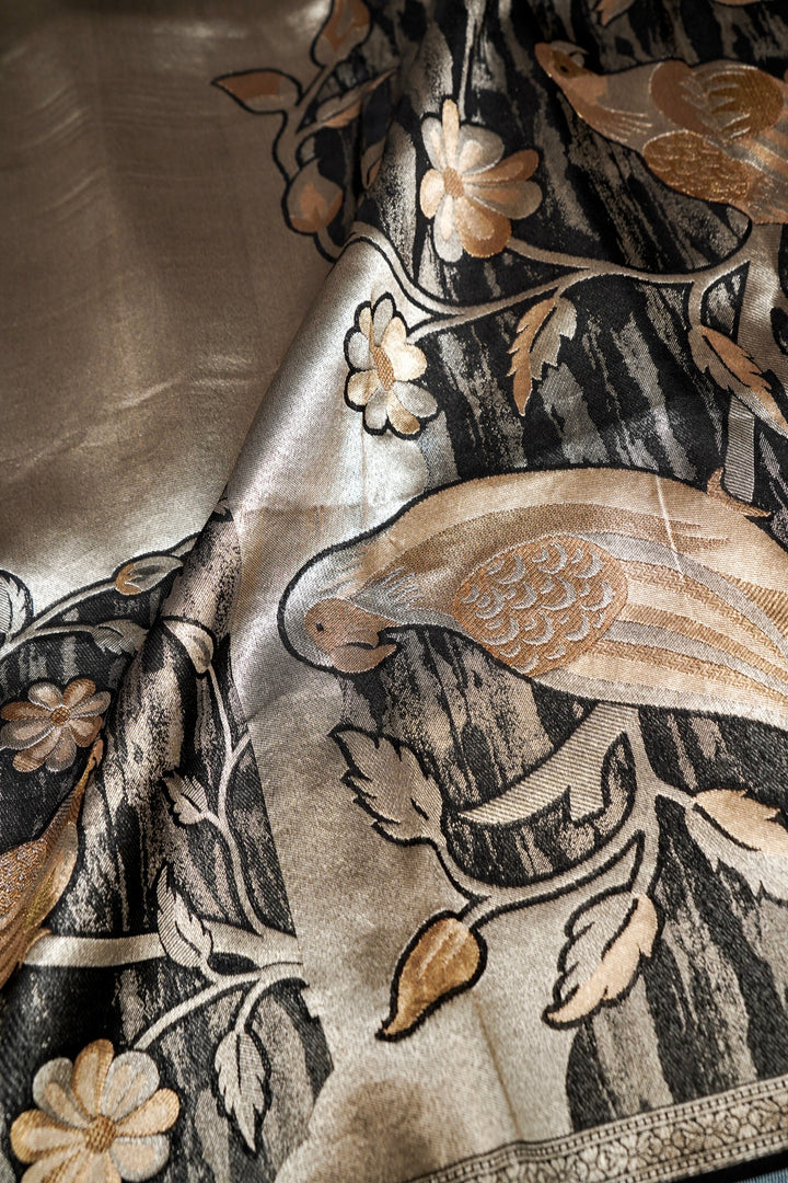 Black Pure Banarasi Crepe Tissue Saree with Contemporary Design Pattern