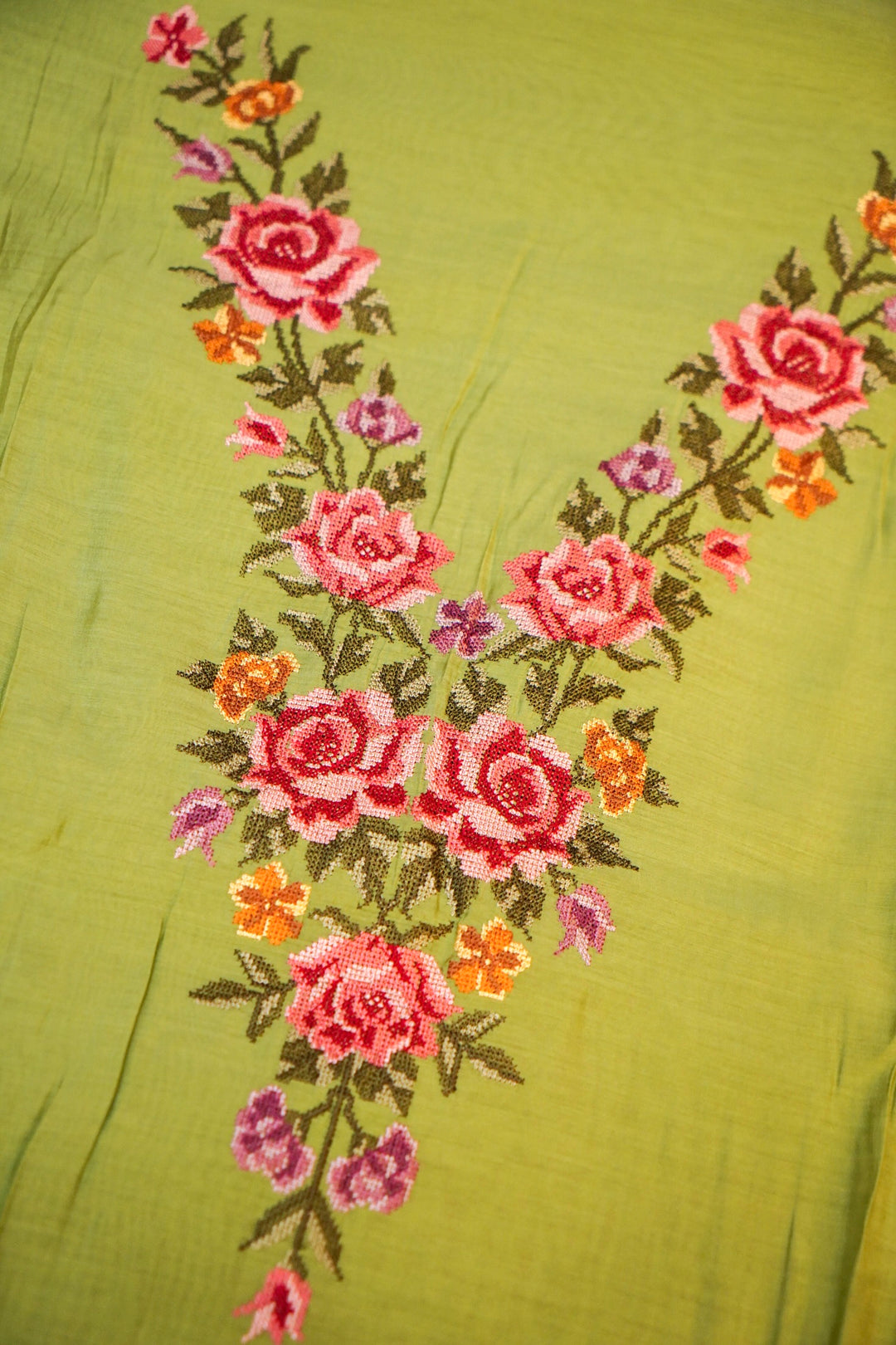 Light Green Banarasi Chanderi Silk Suit Set with Embroidery Work