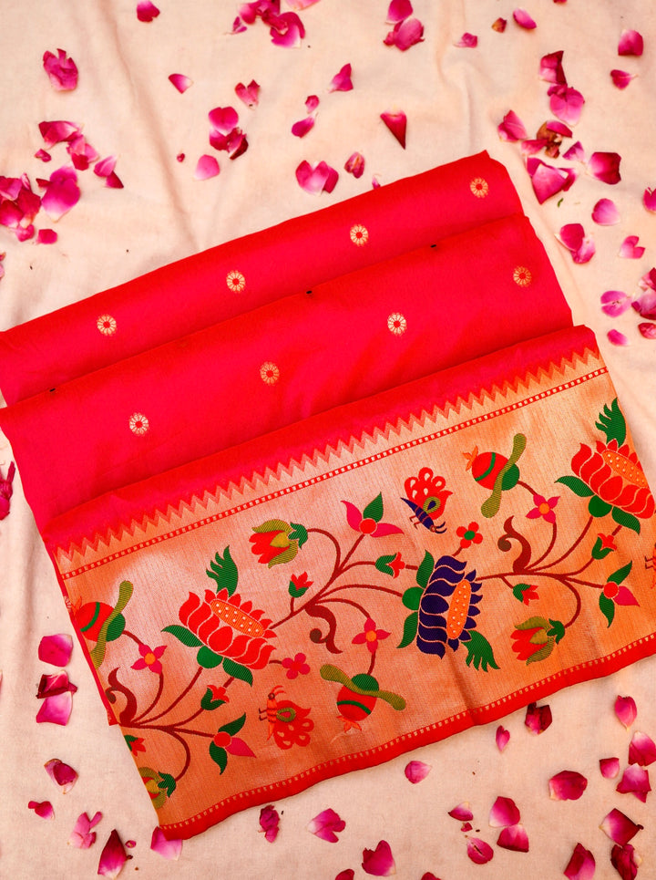 Bridal Reddish Pink Katan Silk with Paithani Pattern Saree