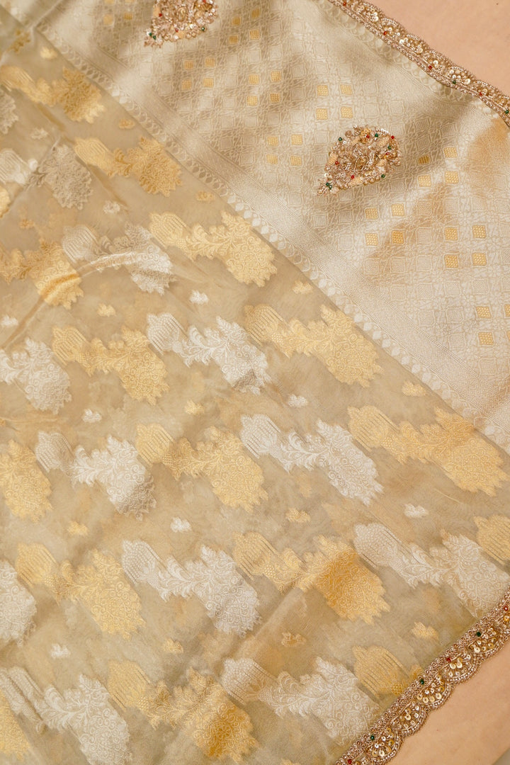 Rose Gold Sona Rupa Glow Designer Tissue Silk Embroidery Saree View 2