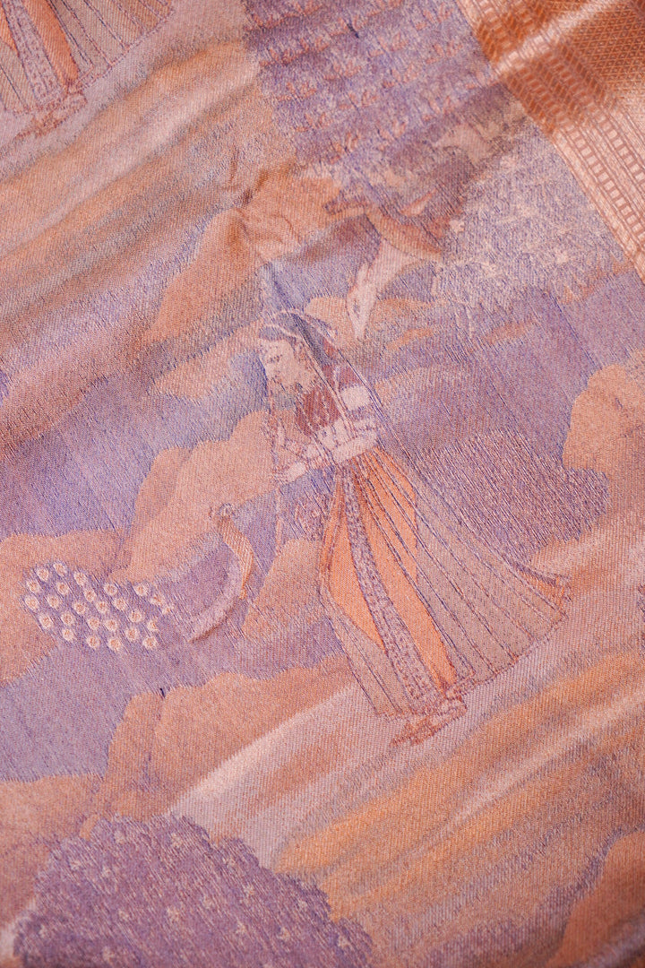 Luxury Peach Banarasi Katan Silk Saree – Handwoven with Delicate Figure Designs