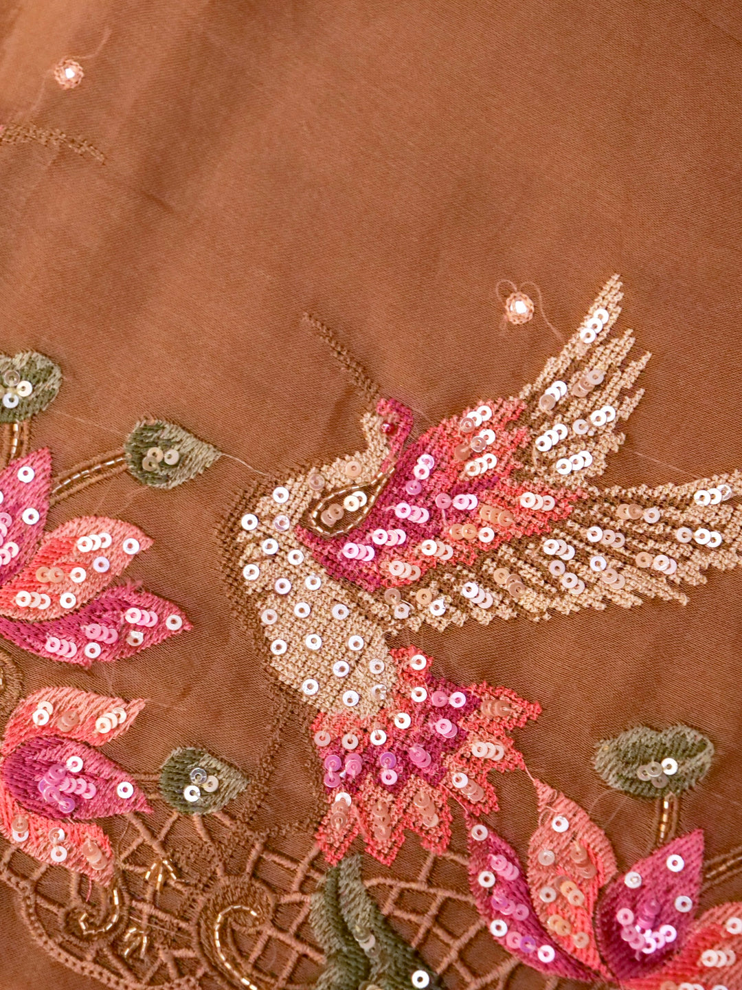 Light Brown Handloom Pure Organza Suit with Hand Resham Sequin Embroidery View 6