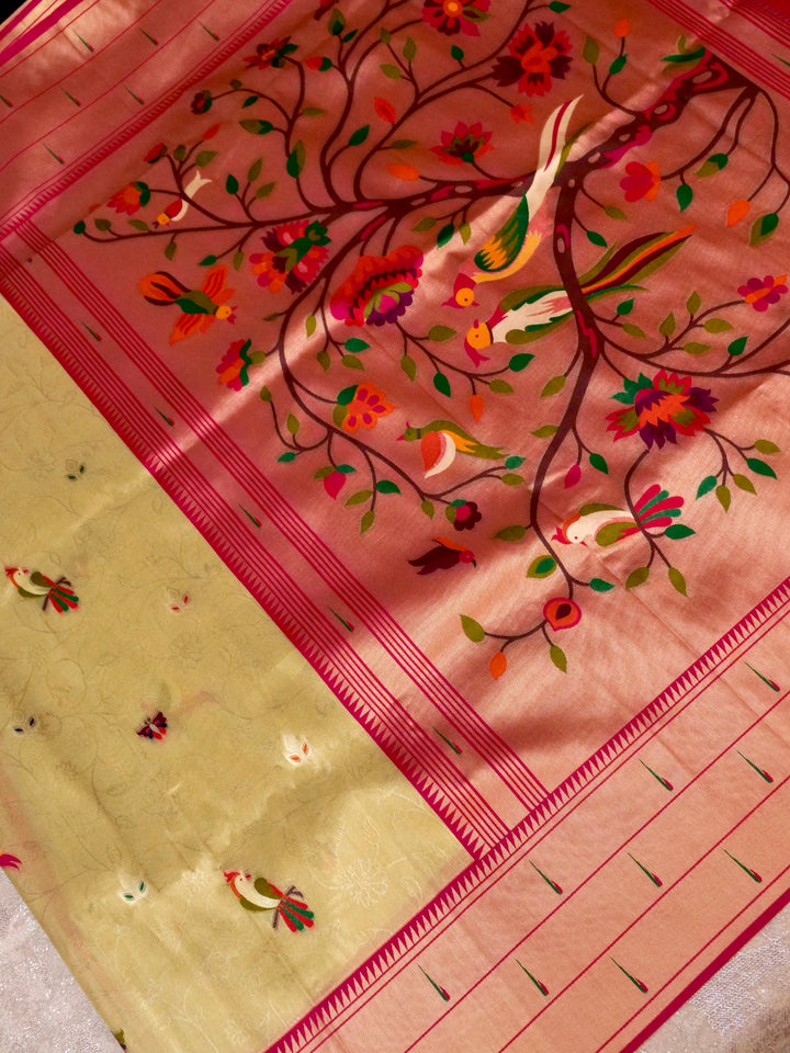 Bird Motif Handwoven Banarasi Paithani Tissue Silk Saree