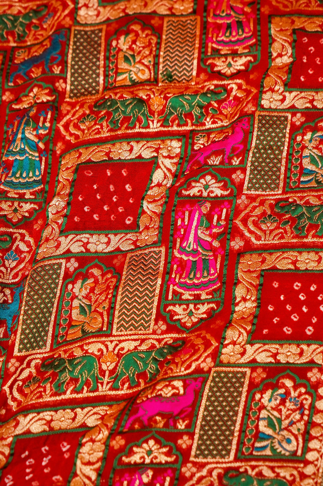 Maroon Handwoven Pure Khaddi Georgette Bridal Bandhej Saree View 6