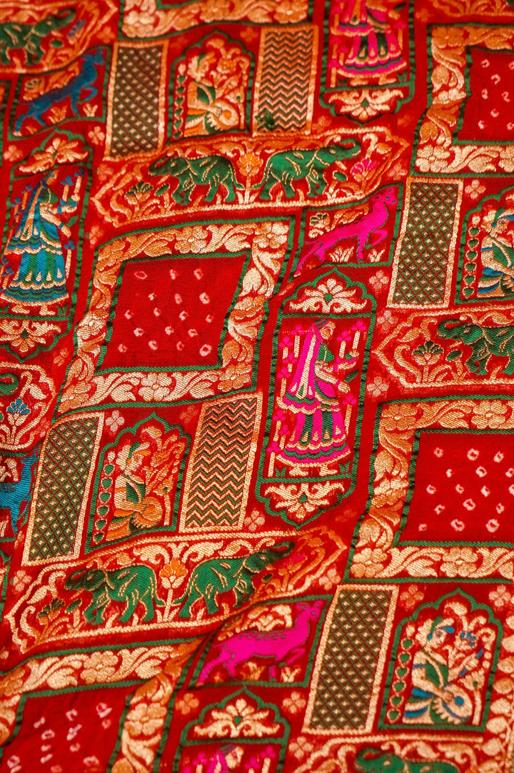 Maroon Handwoven Pure Khaddi Georgette Bridal Bandhej Saree View 6