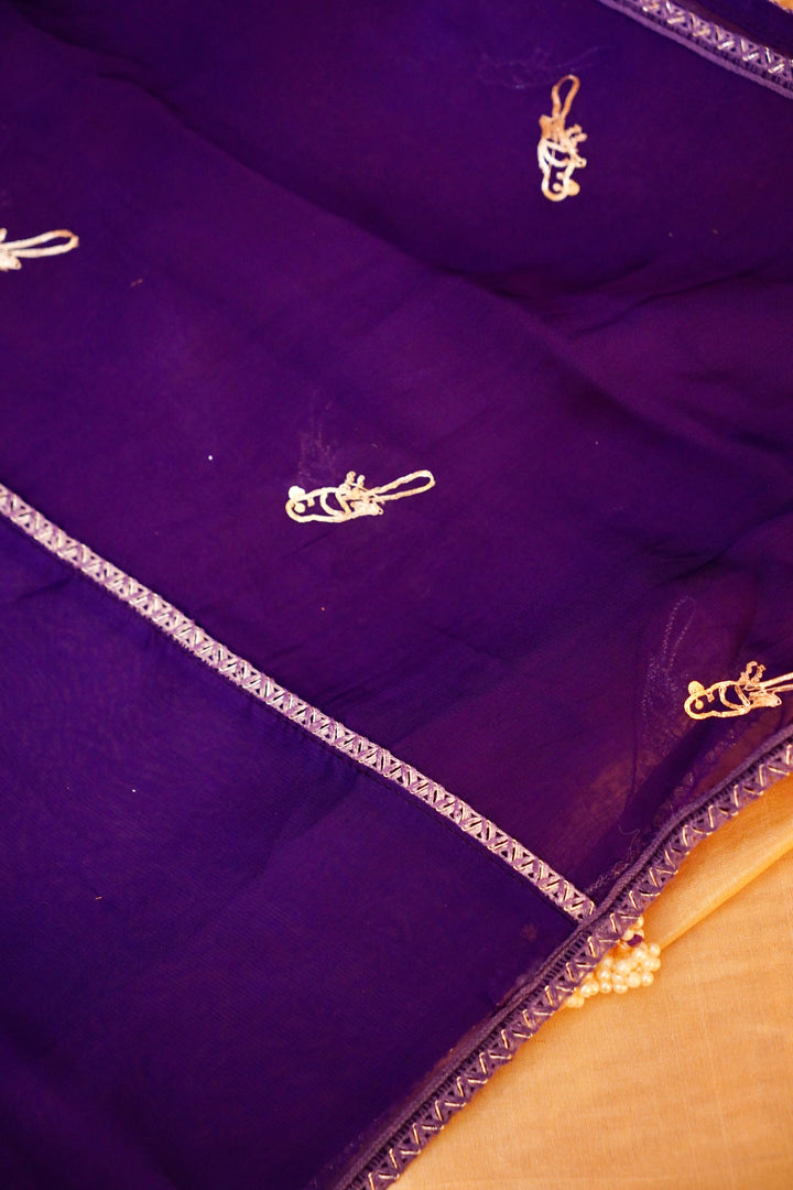 Purple Pure Chanderi Silk Suit Set with Pearl Work Birds Motif