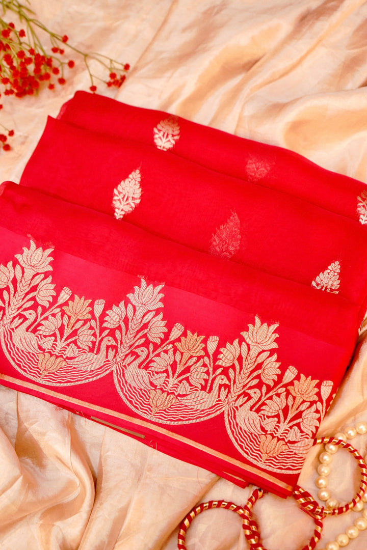 Royal Pink Bridal Sonaroopa Muslin Organza Wedding Wear Saree