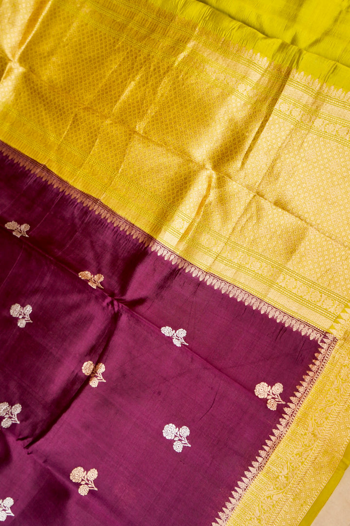 Banarasi Pure Katan Silk Wine Saree with Sona Rupa Buti View 2