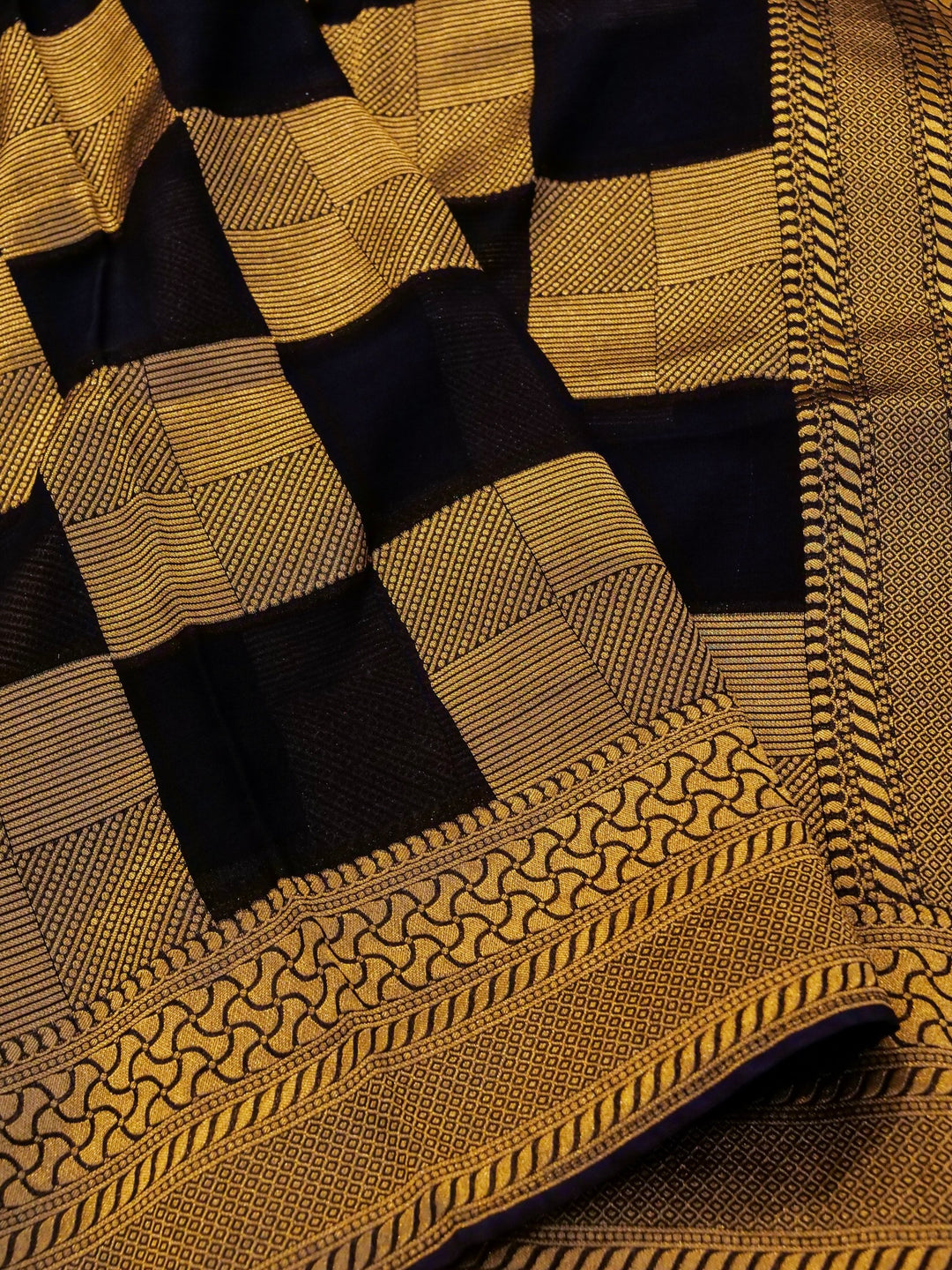 Elegant Black Banarasi Khaddi Georgette Saree with Exquisite Zari Weave Checks