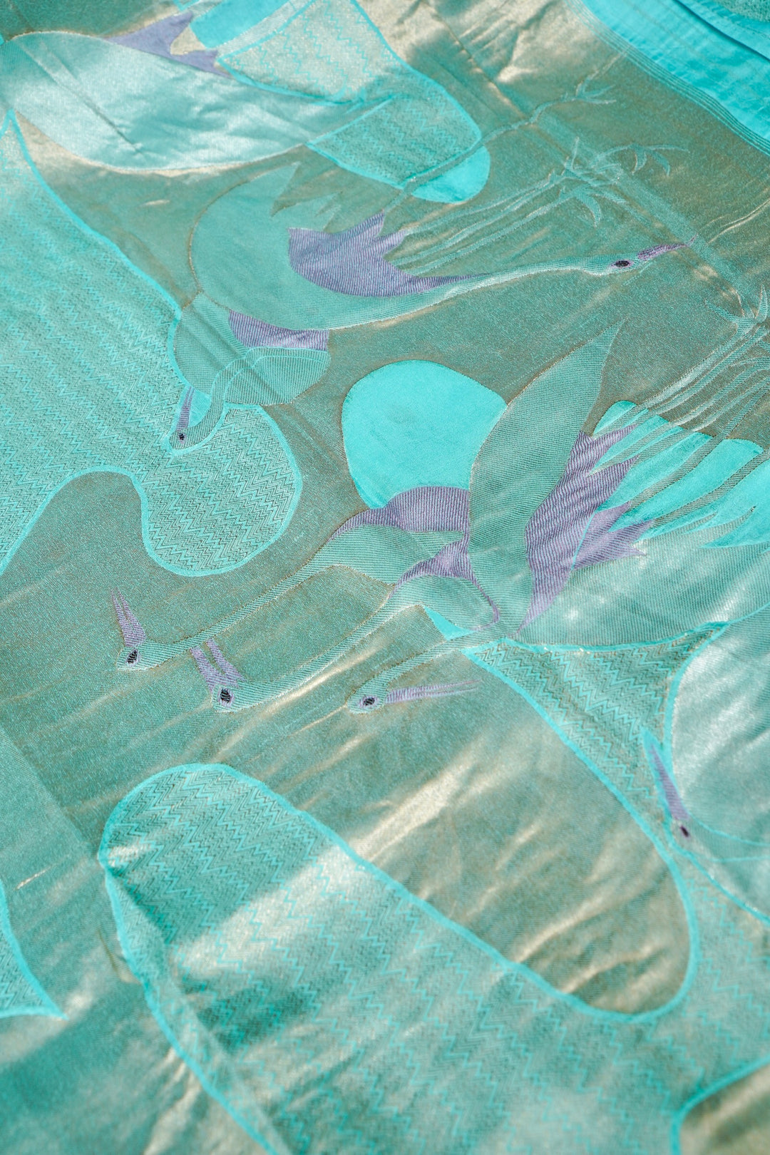 Aqua Green Pure Mashru Saree with Contemporary Design Patterns