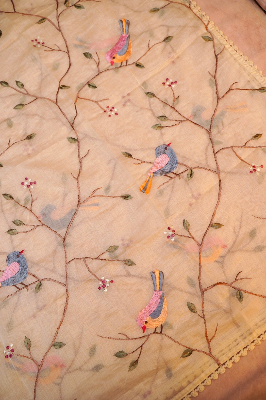 Pastel Yellow Chanderi Suit Set with Thread Embroidery Work