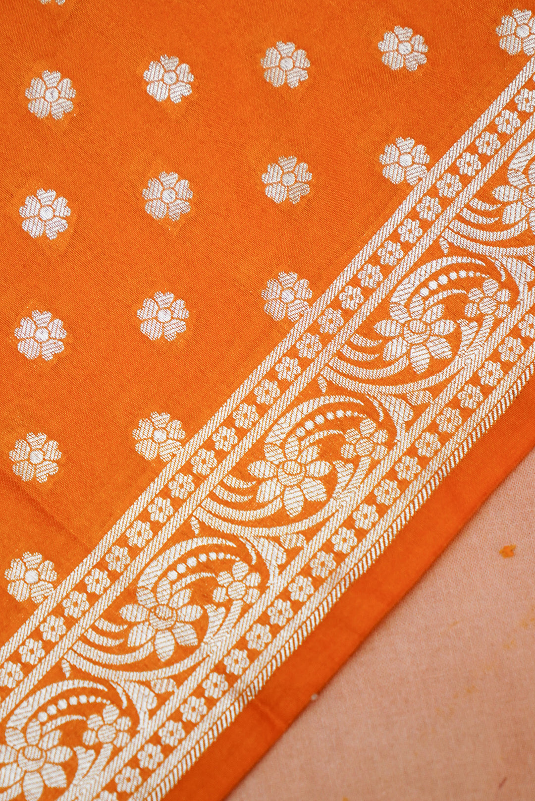 Orange Banarasi Silk Suit with Handcrafted Dupatta for Haldi Ceremony