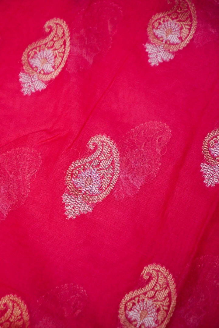 Pink Bridal Handloom Raw Silk Suit with Pitta Zari Embroidery