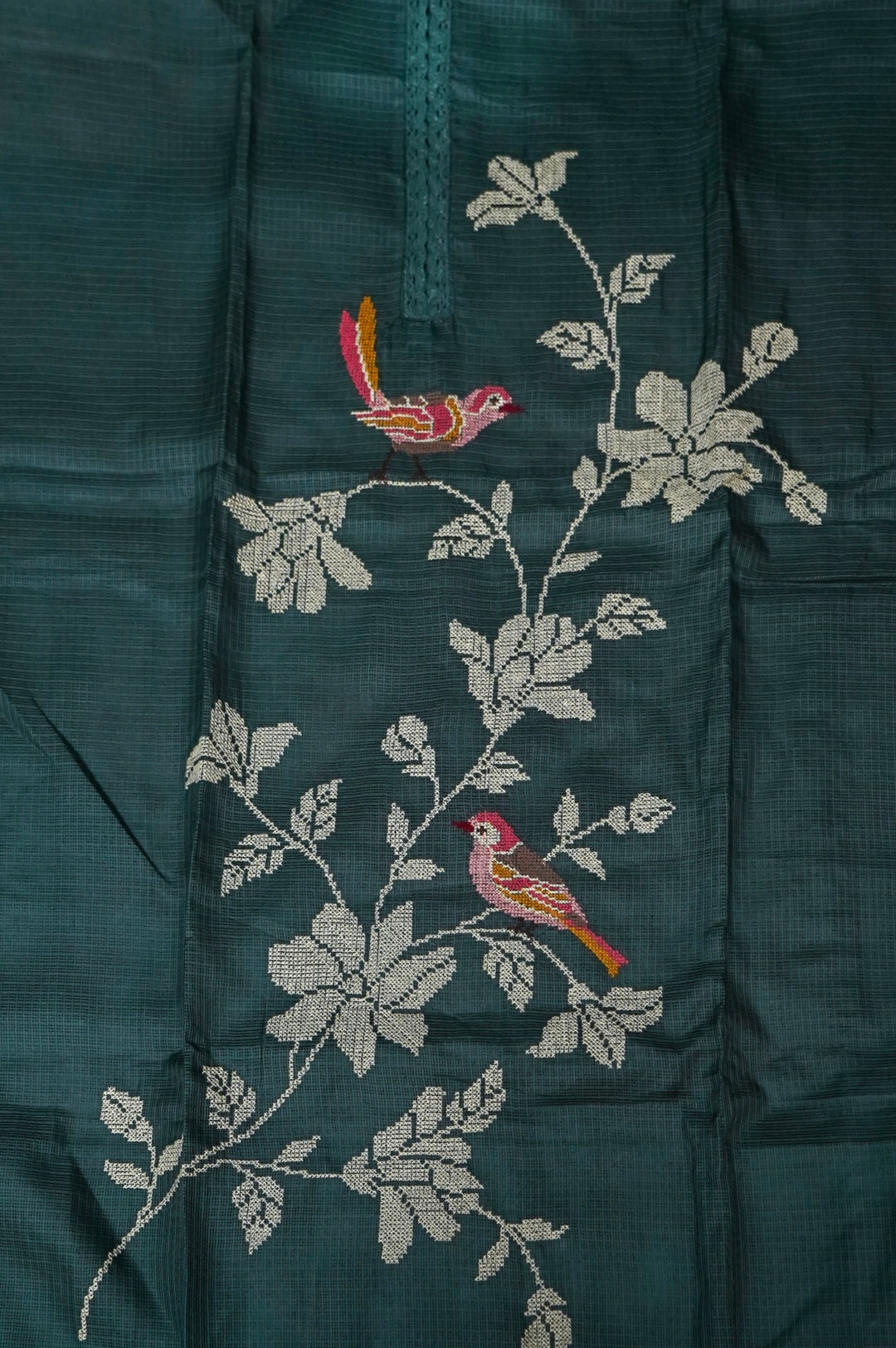 Teal Green Pure Kota Suit Set with Cross Stitch Embroidery View 4