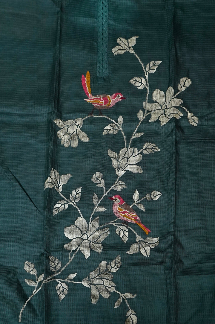 Teal Green Pure Kota Suit Set with Cross Stitch Embroidery View 4