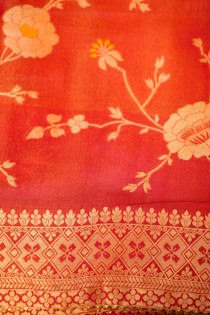 Pink Banarasi Tissue Silk Saree with Meenakari Jangla Top and Elephant Motif Dupatta