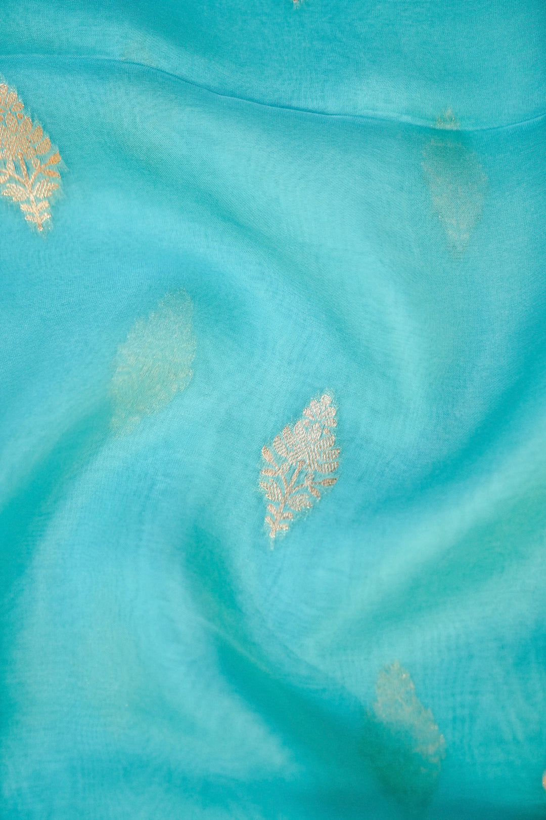 Elegant Aqua Blue Muslin Organza Saree with Birds Motif Meenakari Border