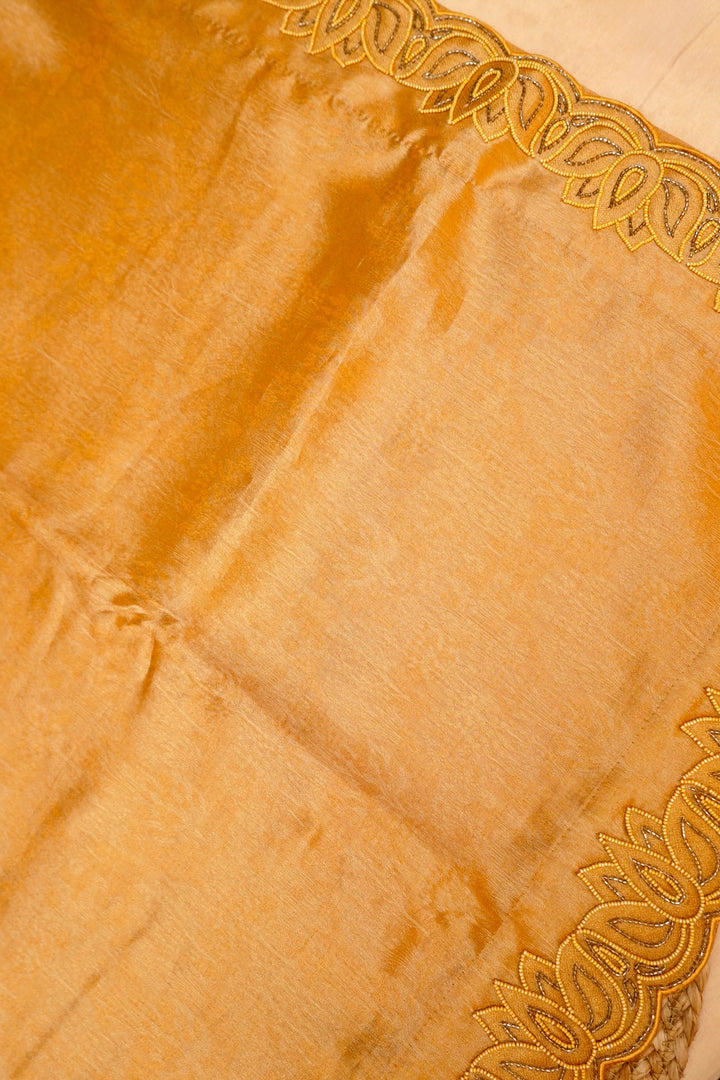 Golden Soft Silk Saree with Pearl and Cutdana Embroidery View 2