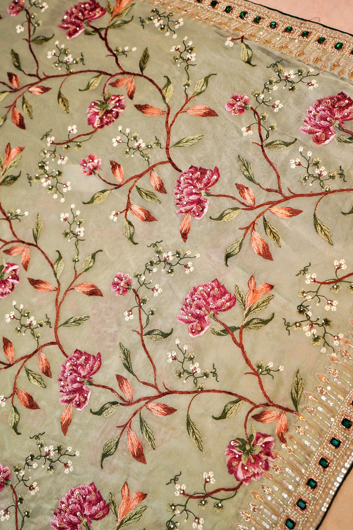 Pure Tissue Silk Saree with Hand Embroidery and Kundan Work